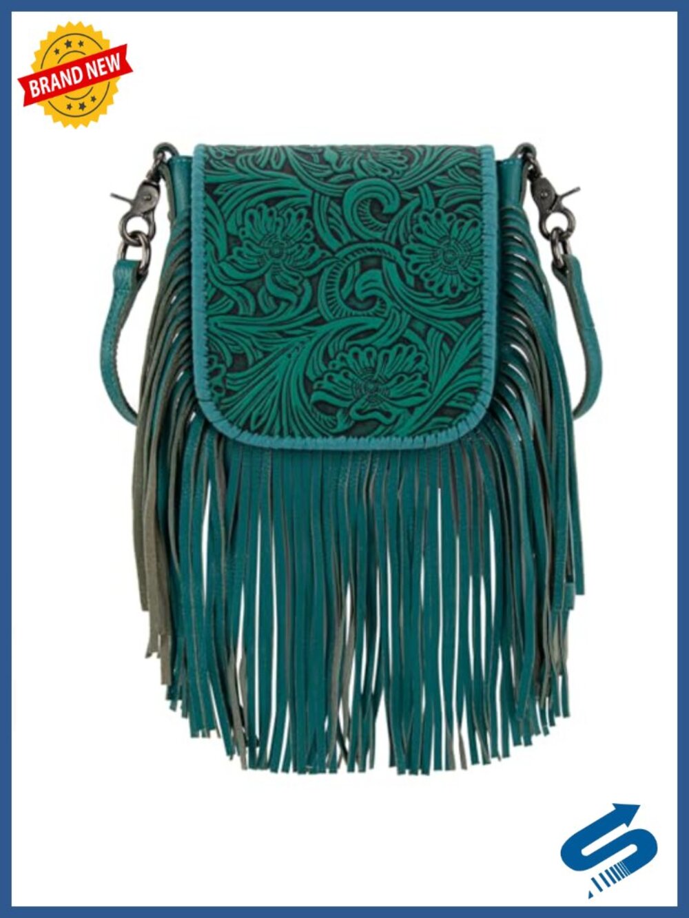 Genuine Leather Fringe Crossbody Purse for Women | Floral Tooled Saddle Bag
